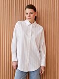 Çizgili Uzun Kollu Oversize Poplin Kadın Gömlek Tunik