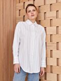 Çizgili Uzun Kollu Oversize Poplin Kadın Gömlek Tunik