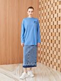 Dik Yaka Nakışlı Uzun Kollu Oversize Kadın Sweatshirt Tunik