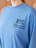 Dik Yaka Nakışlı Uzun Kollu Oversize Kadın Sweatshirt Tunik