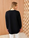 Bisiklet Yaka Mickey Mouse Baskılı Uzun Kollu Oversize Kadın Sweatshirt Tunik