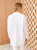 Baskılı Uzun Kollu Oversize Poplin Kadın Gömlek Tunik