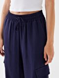 Beli Lastikli Düz Keten Karışımlı Kadın Pantolon