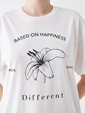 Bisiklet Yaka Baskılı Kısa Kollu Kadın Sweatshirt Tunik