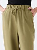 Beli Lastikli Düz Keten Karışımlı Kadın Jogger Pantolon