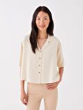 Düz Kısa Kollu Keten Karışımlı Kadın Gömlek