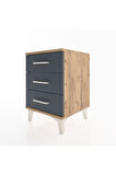 Hyperion Komodin 3 Çekmeceli 44x44x64 Çam-Antrasit