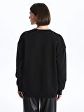 Bisiklet Yaka Baskılı Uzun Kollu Oversize Kadın Sweatshirt