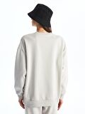 Bisiklet Yaka Baskılı Uzun Kollu Oversize Kadın Sweatshirt