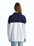 Gömlek Yaka Baskılı Uzun Kollu Oversize Kadın Sweatshirt