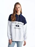 Gömlek Yaka Baskılı Uzun Kollu Oversize Kadın Sweatshirt