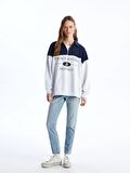 Gömlek Yaka Baskılı Uzun Kollu Oversize Kadın Sweatshirt