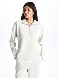 Dik Yaka Düz Uzun Kollu Kadın Sweatshirt