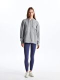 Kapüşonlu Düz Uzun Kollu Kadın Fermuarlı Sweatshirt