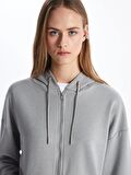 Kapüşonlu Düz Uzun Kollu Kadın Fermuarlı Sweatshirt