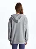 Kapüşonlu Düz Uzun Kollu Kadın Fermuarlı Sweatshirt