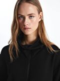Kadın Dik Yaka Düz Fermuarlı Sweatshirt