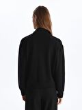 Kadın Dik Yaka Düz Fermuarlı Sweatshirt