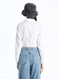 Düz Uzun Kollu Crop Poplin Kadın Gömlek