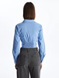 Düz Uzun Kollu Crop Poplin Kadın Gömlek