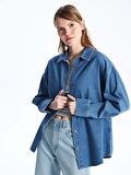 Düz Uzun Kollu Oversize Kadın Jean Gömlek