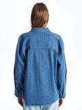 Düz Uzun Kollu Oversize Kadın Jean Gömlek