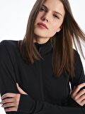 Kadın Dik Yaka Düz Fermuarlı Sweatshirt