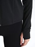 Kadın Dik Yaka Düz Fermuarlı Sweatshirt