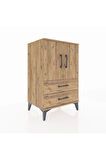 Hyperion Komodin 2 Raflı 2 Çekmeceli 2 Kapaklı 60x44x96 Çam-Çam