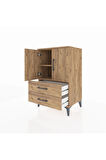 Hyperion Komodin 2 Raflı 2 Çekmeceli 2 Kapaklı 60x44x96 Çam-Çam