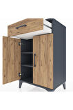 Hyperion Komodin 2 Raflı Tek Çekmeceli 2 Kapaklı 60x44x96 Antrasit-Çam