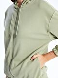 Kapüşonlu Oversize Kadın Fermuarlı Sweatshirt