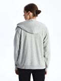 Kapüşonlu Düz Uzun Kollu Kadın Fermuarlı Sweatshirt