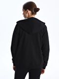 Kapüşonlu Düz Uzun Kollu Kadın Fermuarlı Sweatshirt