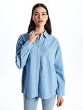 Düz Uzun Kollu Oversize Kadın Jean Gömlek
