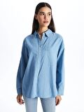 Düz Uzun Kollu Oversize Kadın Jean Gömlek