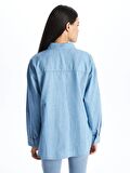 Düz Uzun Kollu Oversize Kadın Jean Gömlek
