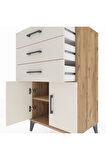 Hyperion Komodin Tek Raflı 3 Çekmeceli 2 Kapaklı 60x44x106 Çam-Aytaşı