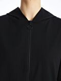 Kapüşonlu Düz Uzun Kollu Kadın Fermuarlı Sweatshirt