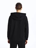 Kapüşonlu Düz Uzun Kollu Kadın Fermuarlı Sweatshirt