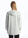 Kapüşonlu Düz Uzun Kollu Kadın Fermuarlı Sweatshirt