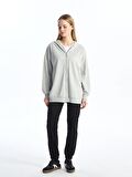 Kapüşonlu Düz Uzun Kollu Kadın Fermuarlı Sweatshirt