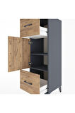 Hyperion Dolap 2 Raflı 2 Çekmeceli Tek Kapaklı 44x44x134 Antrasit-Çam