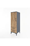 Hyperion Dolap Tek Raflı 2 Çekmeceli Tek Askılı 44x44x134 Antrasit-Çam