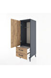 Hyperion Dolap Tek Raflı 2 Çekmeceli Tek Askılı 44x44x134 Antrasit-Çam