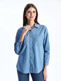 Düz Uzun Kollu Oversize Kadın Jean Gömlek