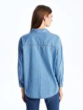 Düz Uzun Kollu Oversize Kadın Jean Gömlek