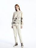 Bisiklet Yaka Mickey Mouse Baskılı Uzun Kollu Oversize Kadın Sweatshirt
