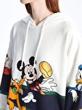 Mickey Mouse ve Arkadaşları Baskılı Uzun Kollu Oversize Kadın Hoodie