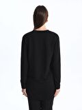 Bisiklet Yaka Baskılı Uzun Kollu Kadın Sweatshirt Tunik